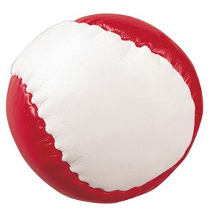 Antistressball in der Farbe rot Weiß, das Kundenlogo drucken wir auf dem weißen Panel.